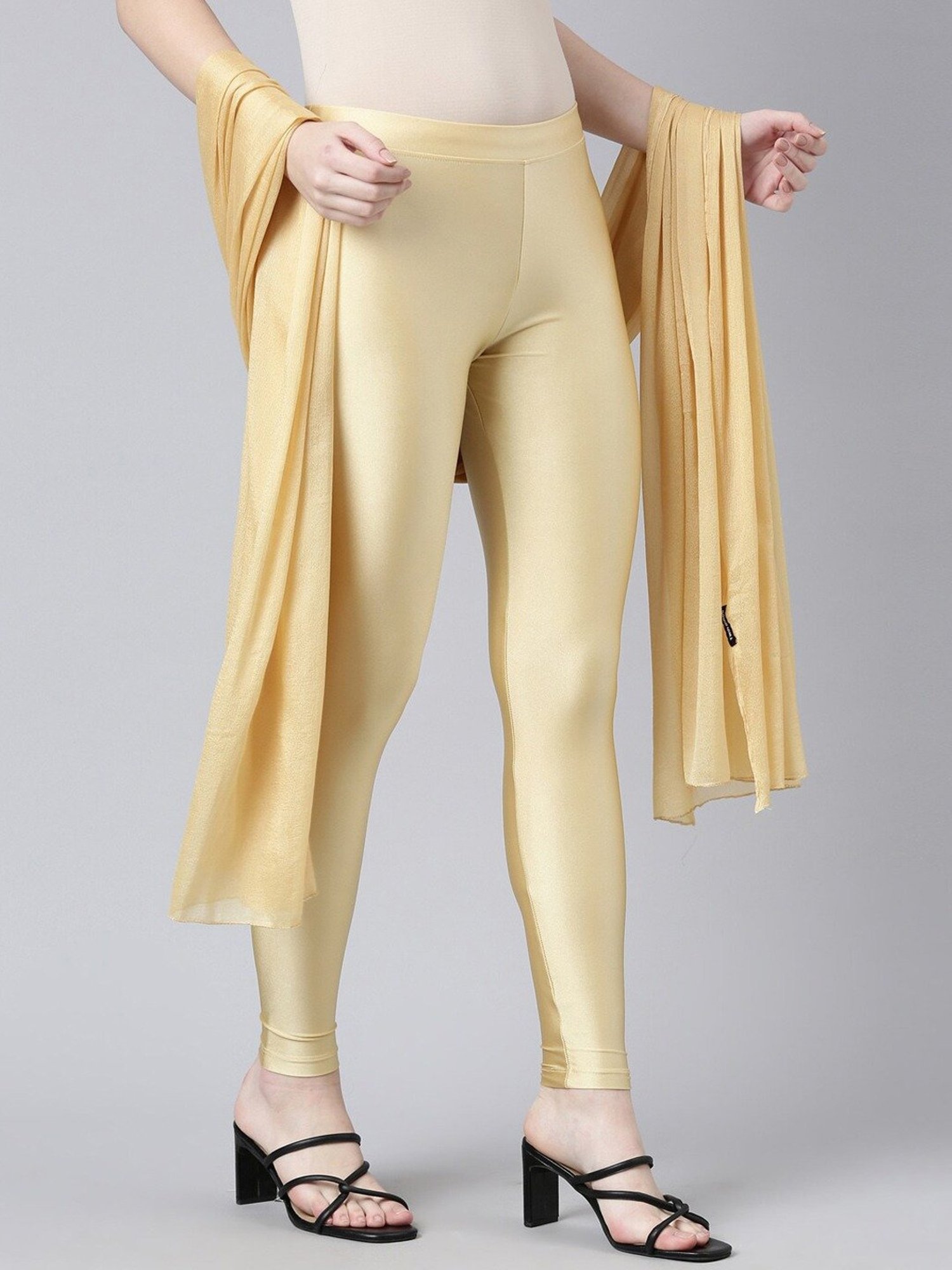 TWIN BIRDS Golden Plain Leggings With Dupatta