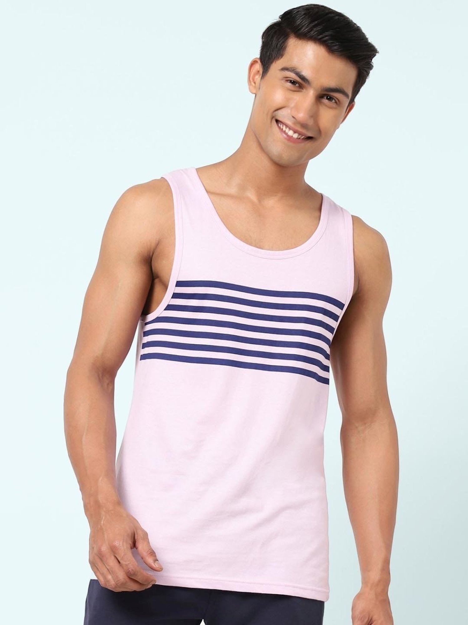 Ajile By Pantaloons Lavender Cotton Slim Fit Striped vest