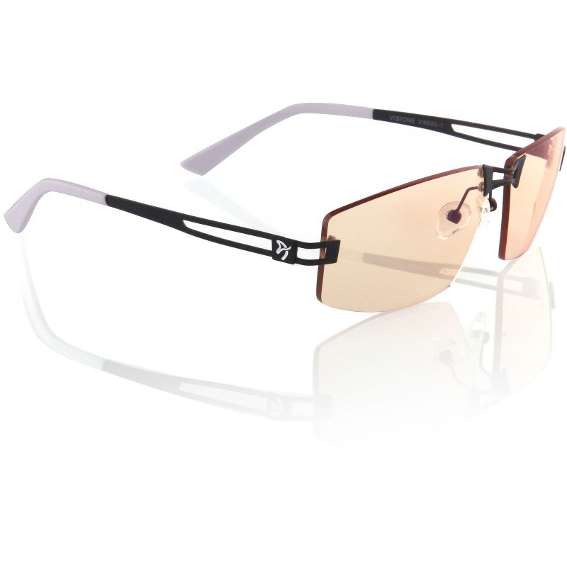 Arozzi Visione VX-600 Computer Blue Light Blocking Gaming Glasses, White & Black Stainless Steel Frame, Tinted Purple Lens (VX600-1)