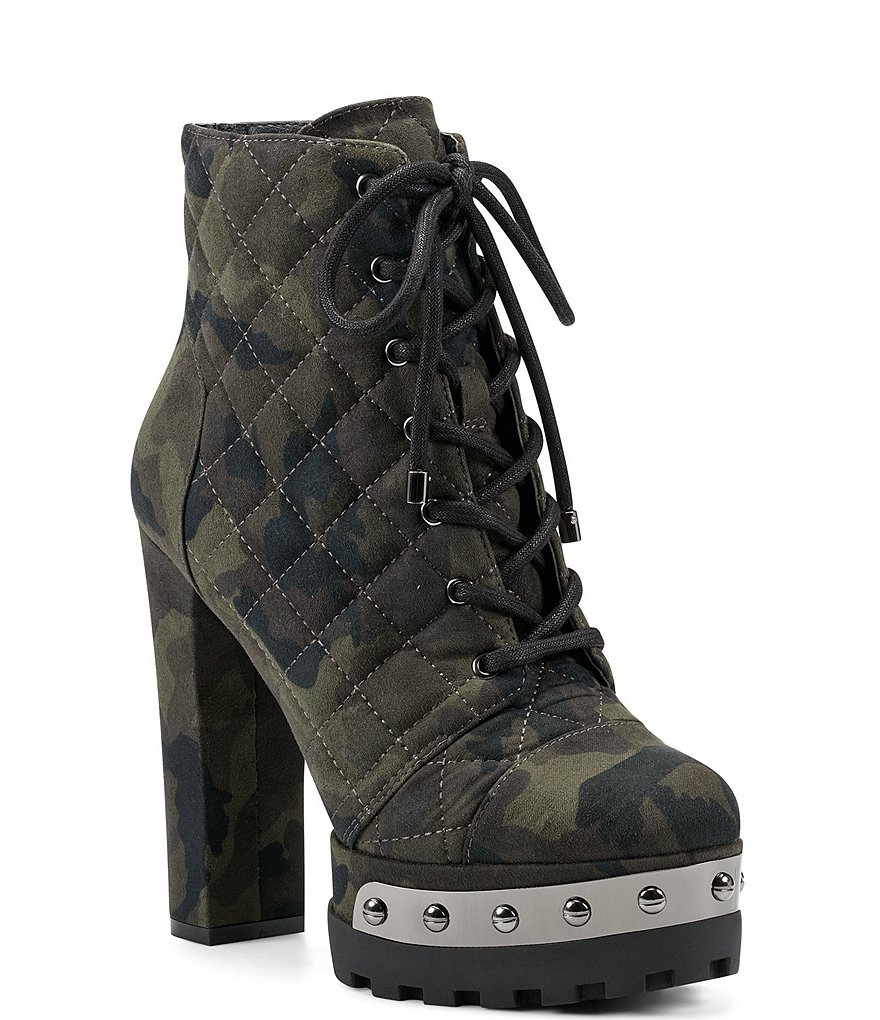 Jessica Simpson Irella4 Camo Print Quilted Studded Lug Sole Platform Hiker Booties