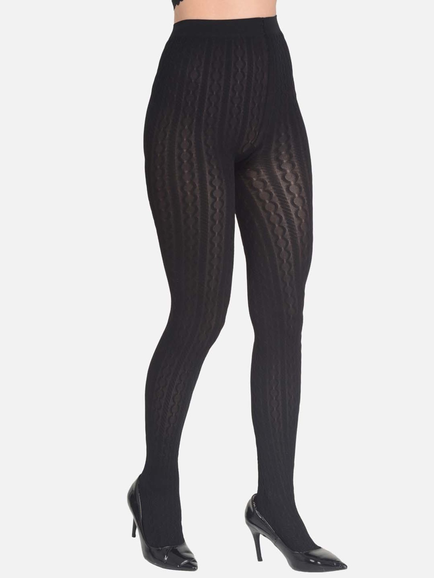 mod & shy Black Self Pattern Pantyhose Stockings