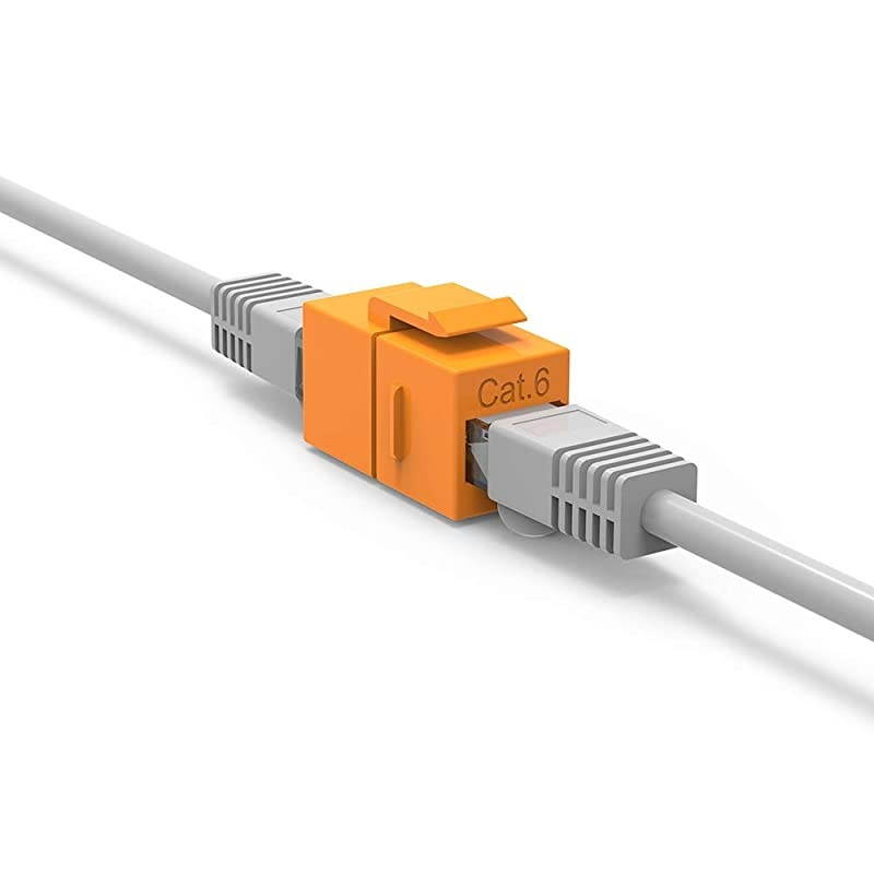 Cat6 RJ45 Inline Coupler with Keystone Latch FemaleFemale 5Pack Orange