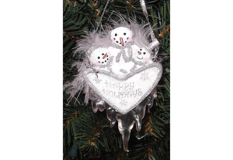 Kurt S. Adler 4.5" Happy Holidays Snowman with Feathers and Icicles Christmas Ornament - White