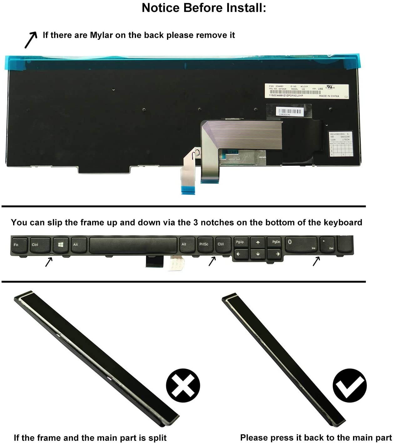 AUTENS Laptop Replacement Keyboard for Lenovo ThinkPad E531 E540 Laptop No Backlight (4 Fixing Screws)