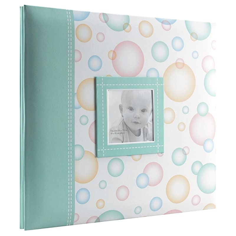 MBI 12.5x13.5 Inch Baby Scrapbook Album with 12x12 Inch Pages with Photo Opening, Green Circle Design (860073)