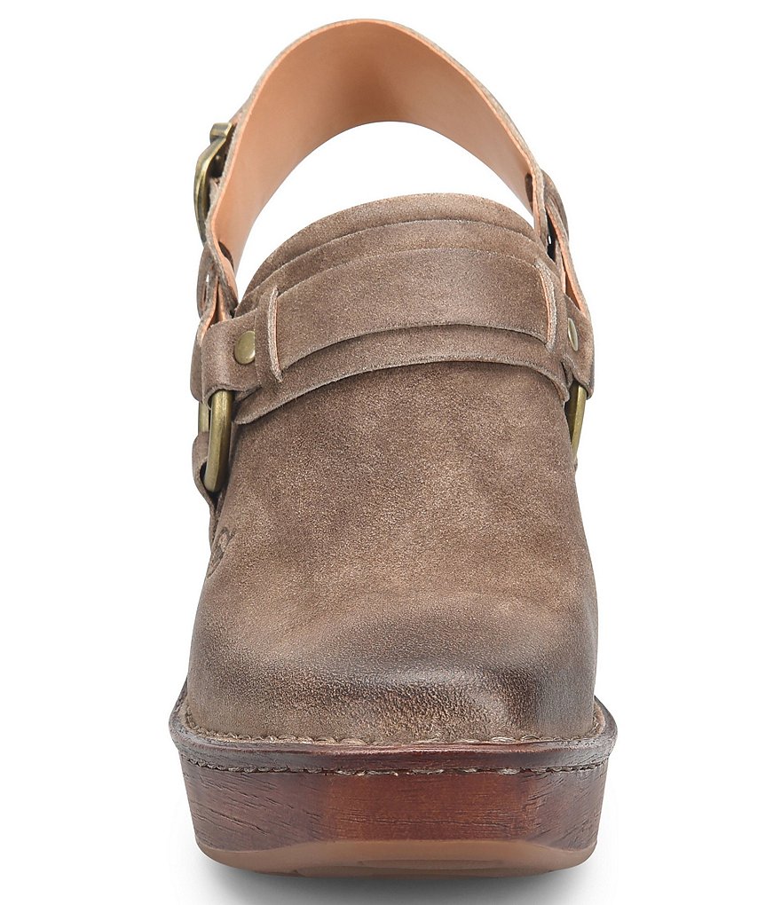Born Hudson Distressed Suede Sling Strap Harness Clogs