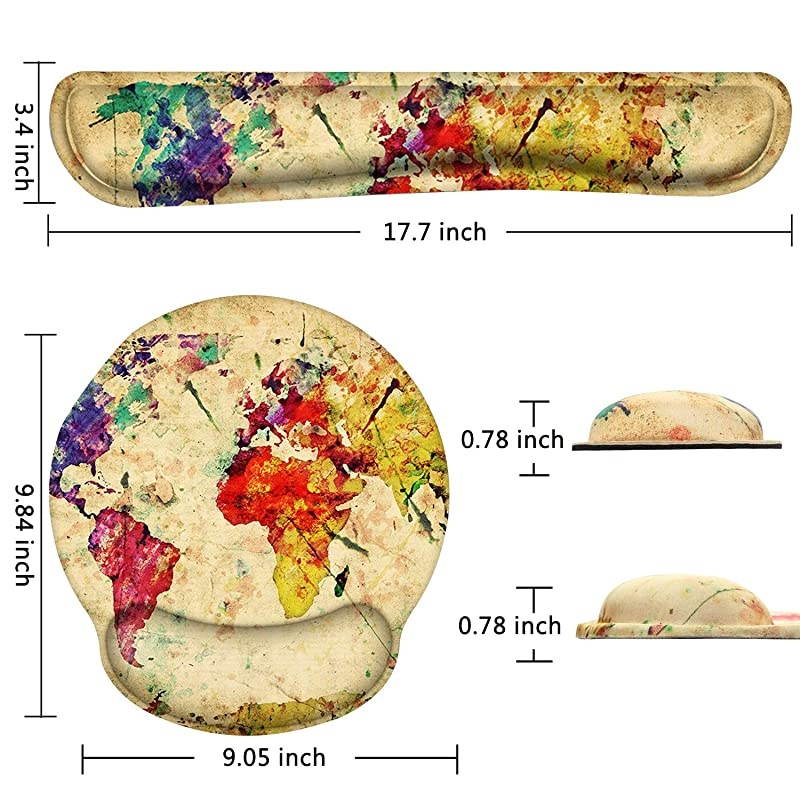 Keyboard Wrist Rest and Ergonomic Mouse Pad Wrist Support Set with Non-Slip Backing Memory Form-Filled, Easy-Typing and Pain Relief for Gaming Office Computer Laptop (Vintage Map)