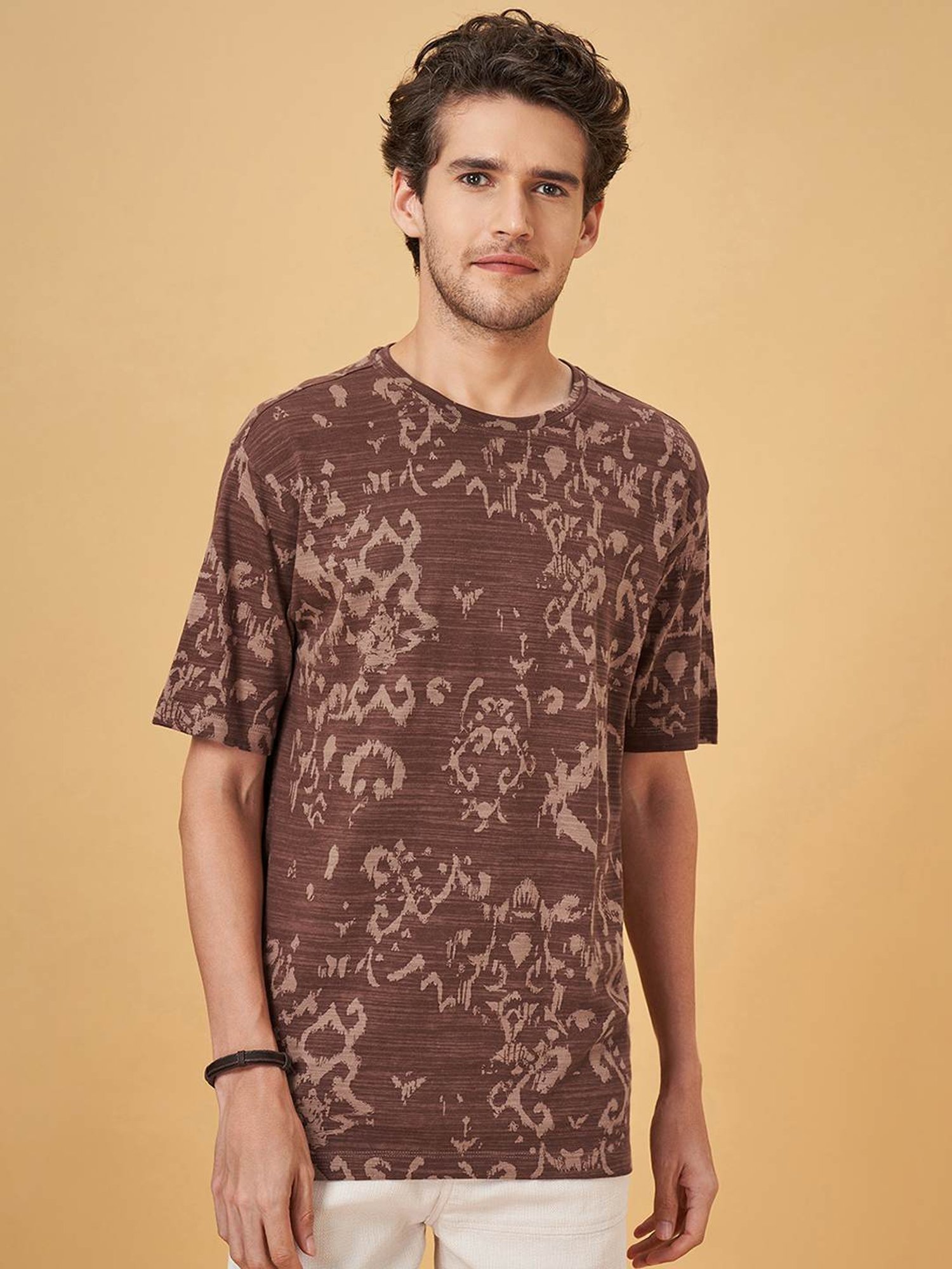 7 Alt By Pantaloons Whitecap Gray Cotton Relaxed Fit Printed T-Shirt