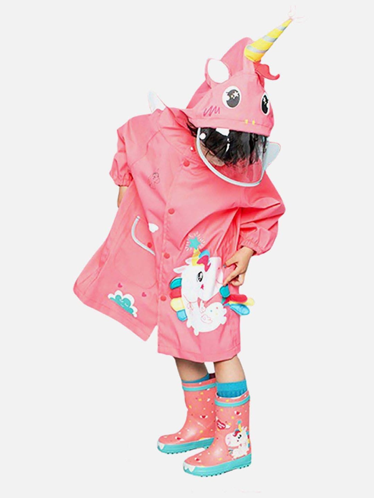 Little Surprise Box Kids Pink Printed Full Sleeves Raincoat