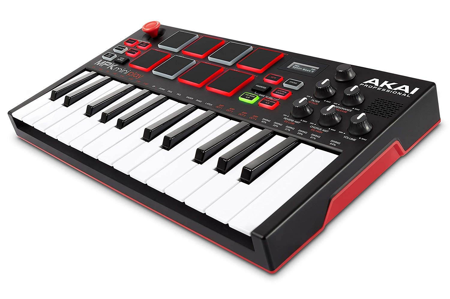 akai professional mpk mini play  compact keyboard and pad controller with integrated sound module + cable + 4port usb + pack of cable ties