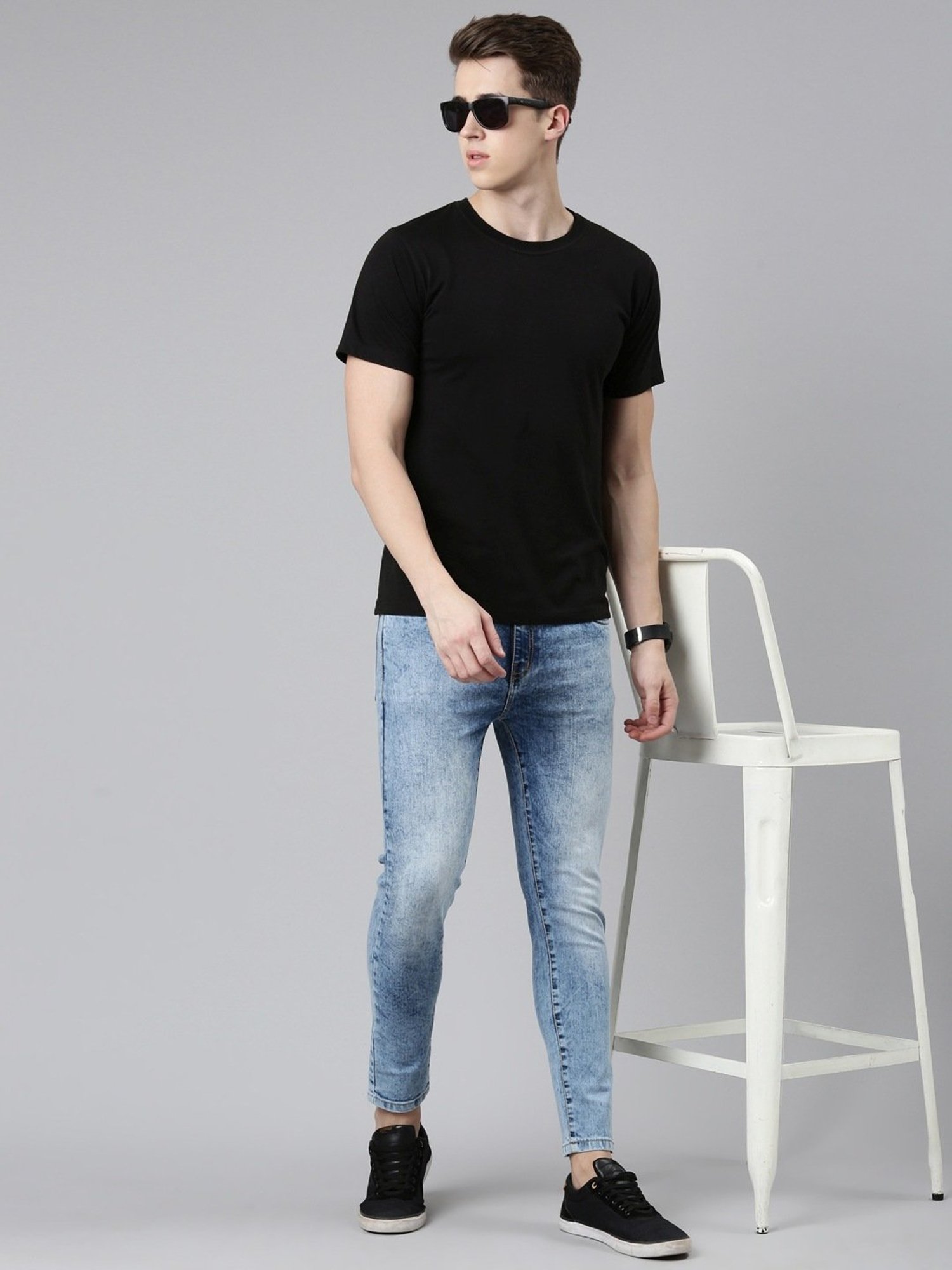 CINOCCI Light Blue Cotton Slim Fit Jeans