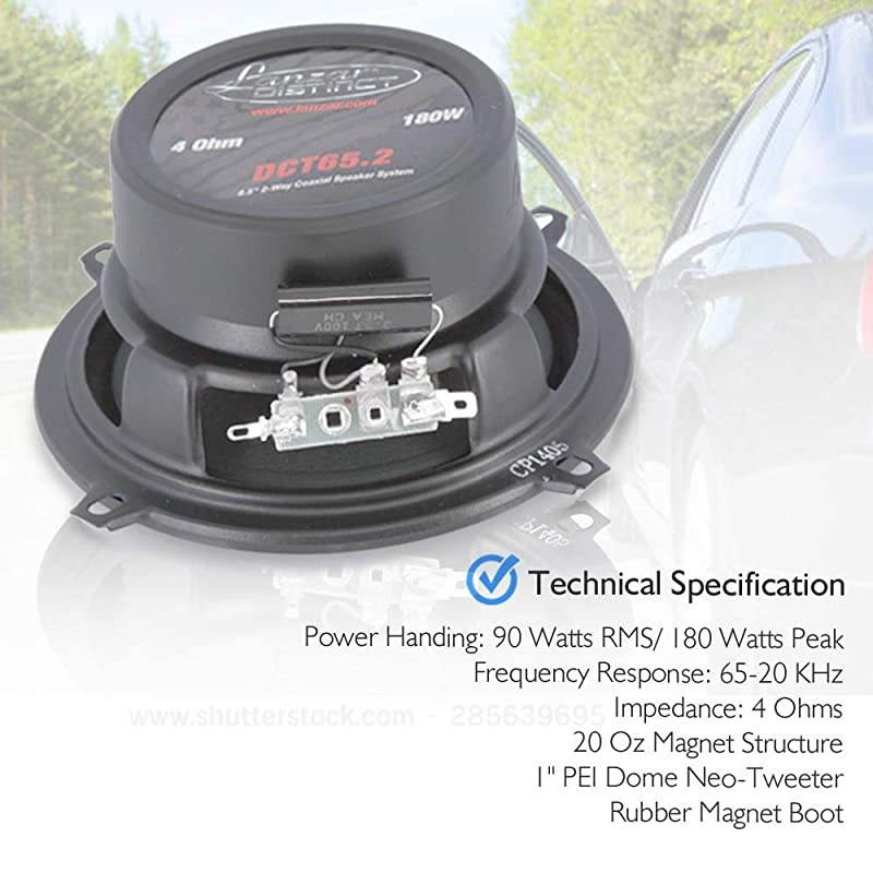 2-Way Universal Car Stereo Speakers - 180W Dual 6.5 Inch Universal OEM Quick Replacement Component Speakers Vehicle Door/Side Panel Mount Compatible, Pro Audio Car Speakers -  DCT65.2 (Pair)