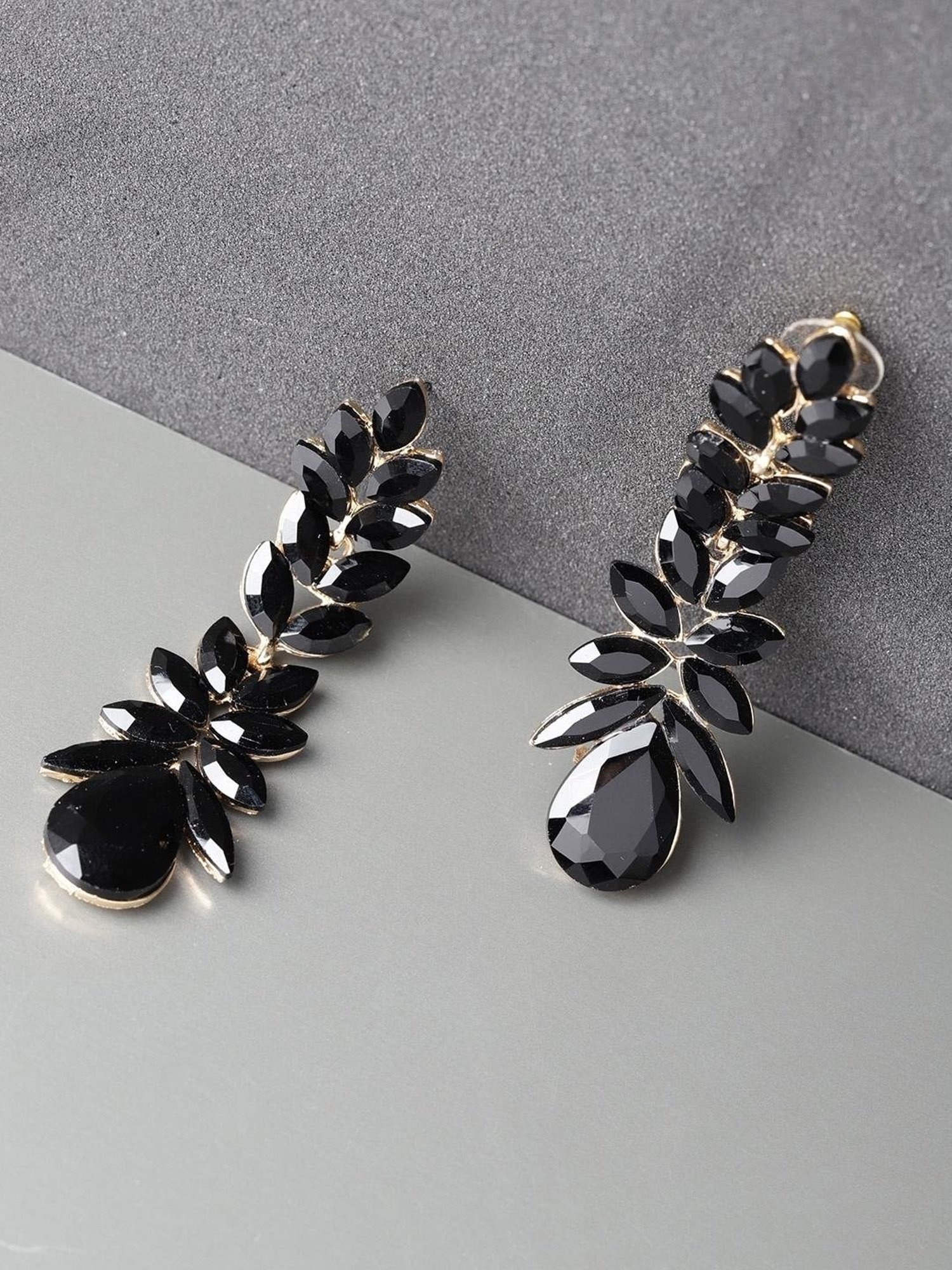 YouBella Black Gold-Plated Stone-Studded Dangler Earrings