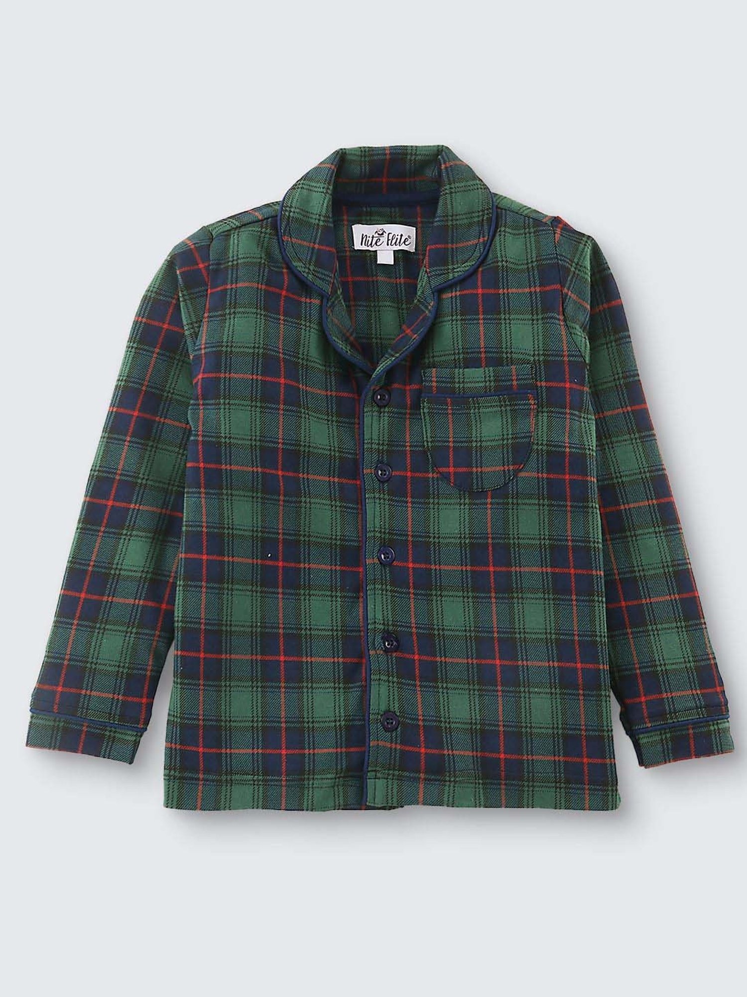 Nite Flite Boys Green & Blue Cotton Chequered Full Sleeves Shirt Set