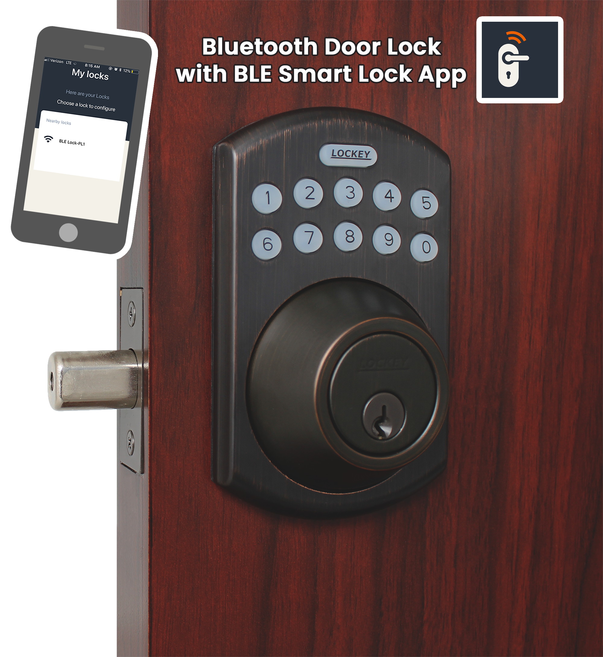 LockeyUSA EB915OIL Electronic Bluetooth Deadbolt with Keypad Access, iOS & Android, Oil Rubbed Bronze