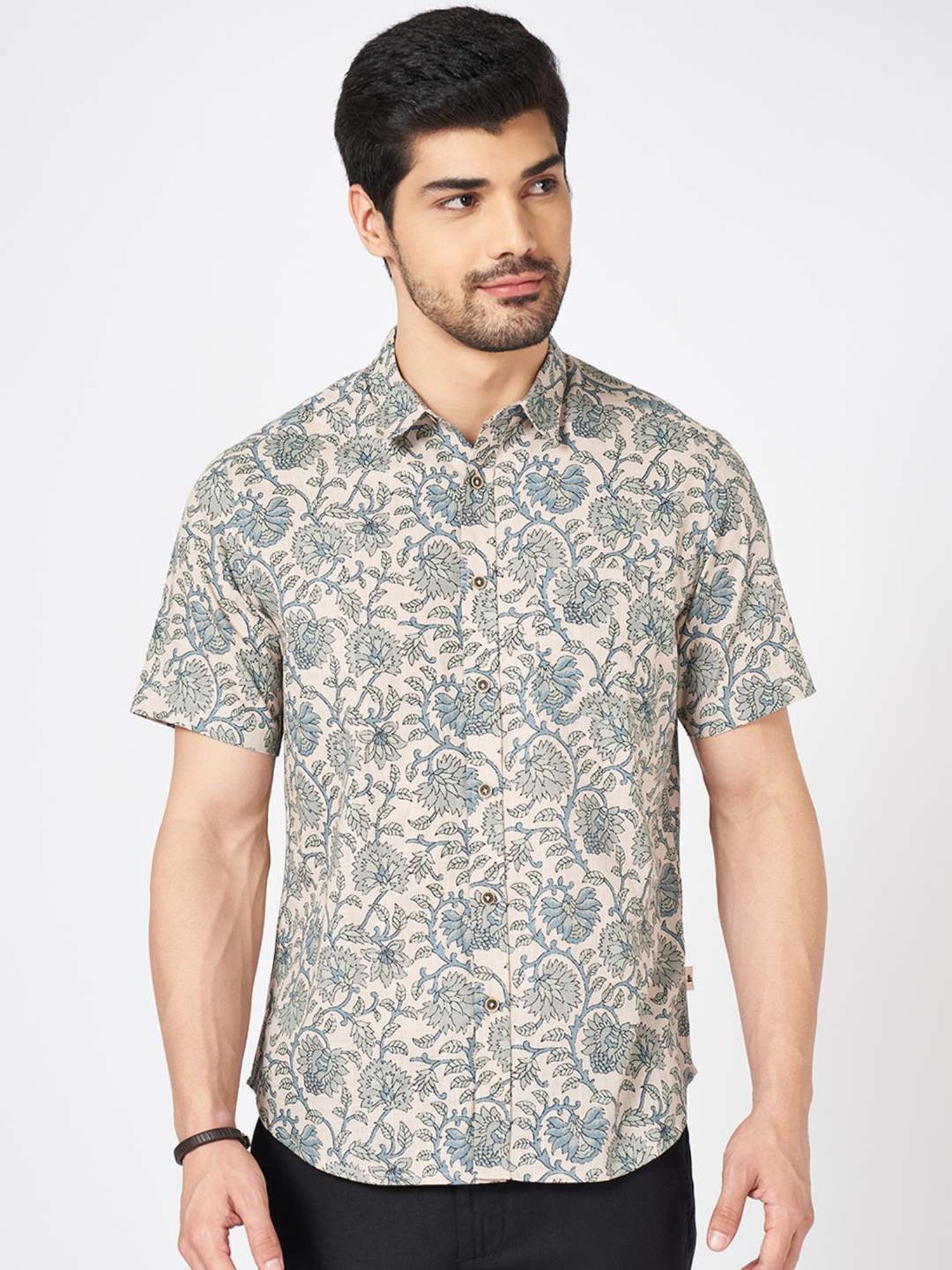 Indus Route By Pantaloons Pink Cotton Regular Fit Floral Print Shirt