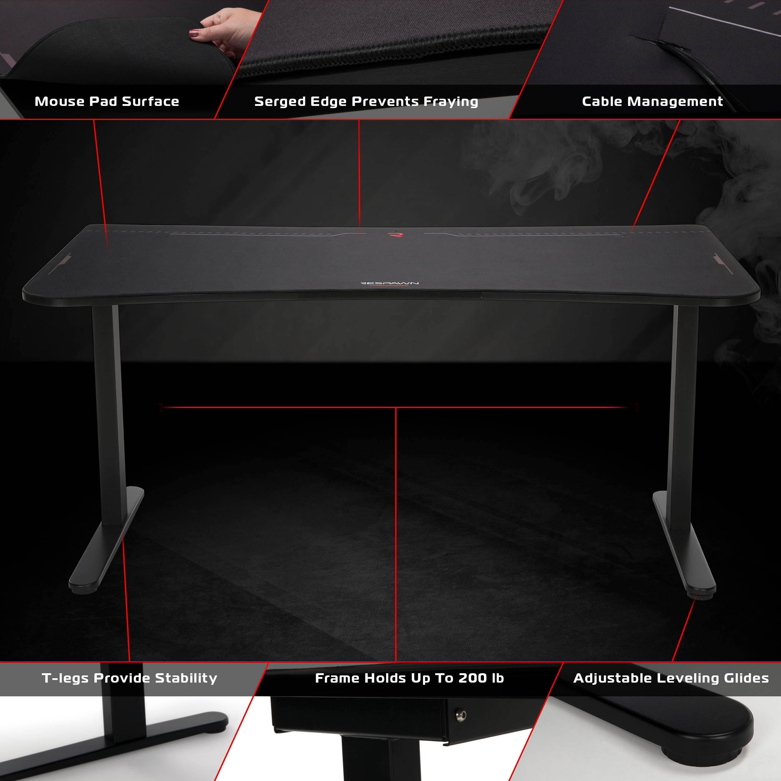 RESPAWN 63" Gaming Table with Gaming Mouse Pad, Gaming Computer Desk, in Black (RSP-1063-BLK)