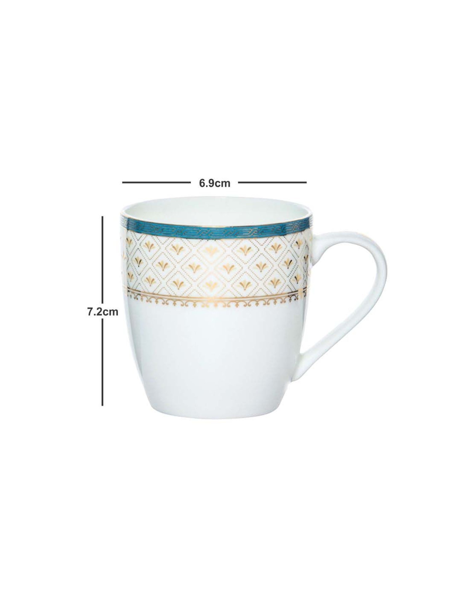 SONAKI White & Golden Bone China Coffee Mug (0.17 L) - Set of 6