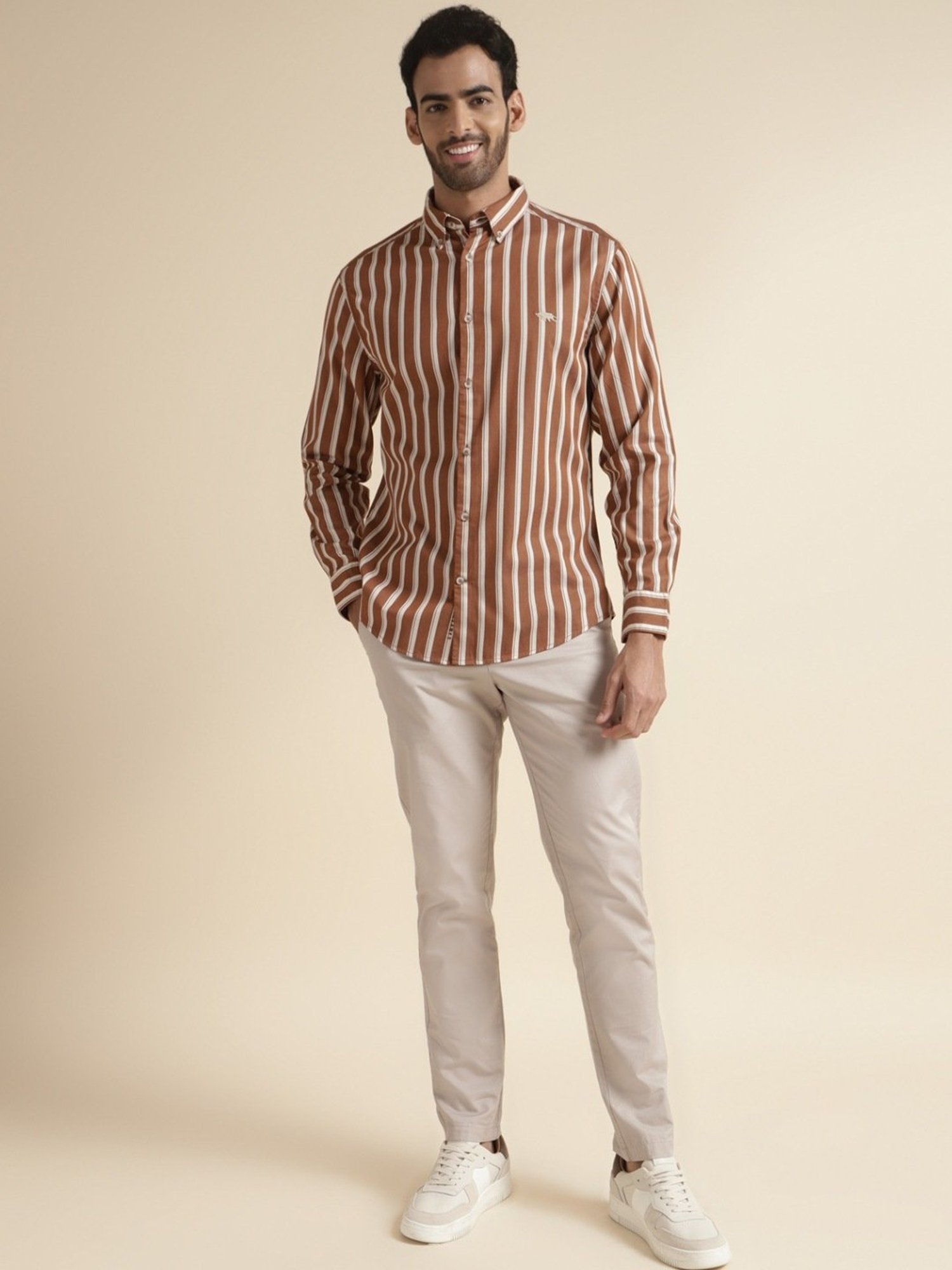 Andamen Mustard Regular Fit Striped Shirt