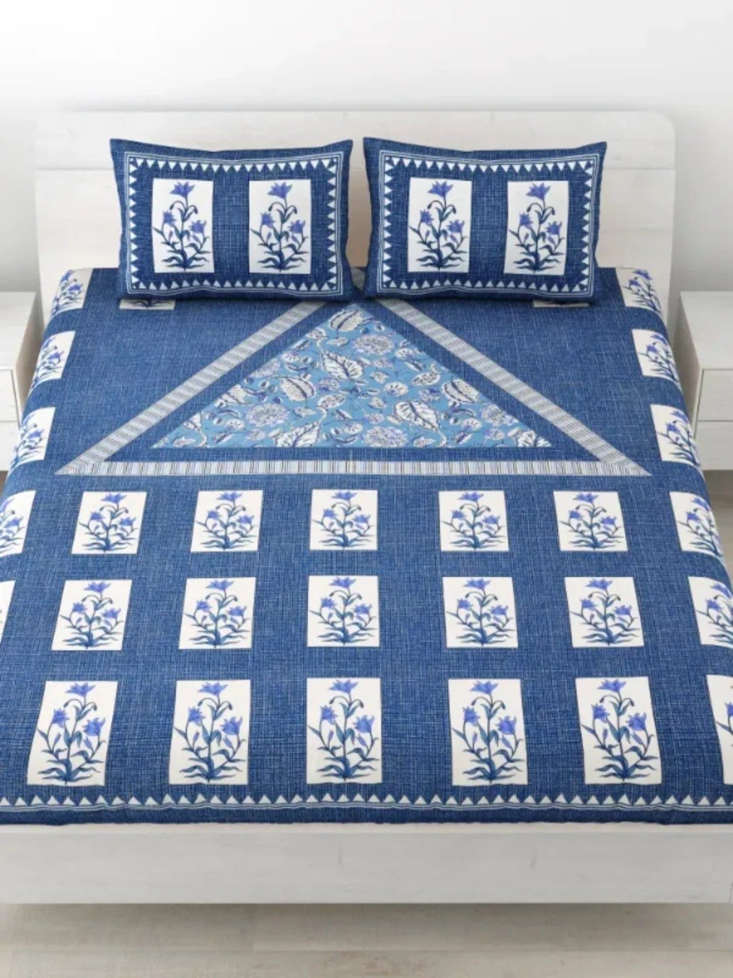 Living Roots Floral Blue 240 TC Cotton Bedsheet with 2 Pillow Covers