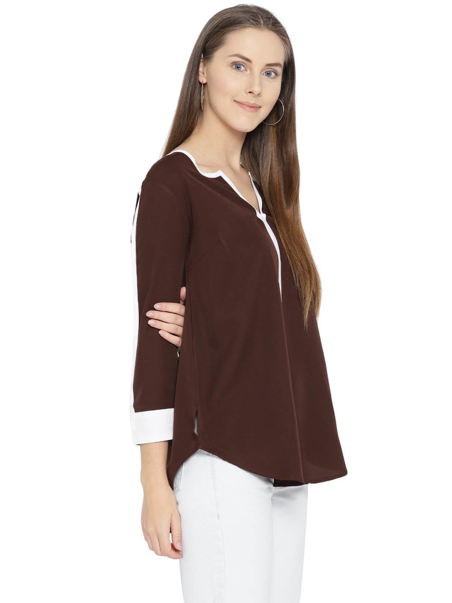 Qurvii Brown Regular Fit Top