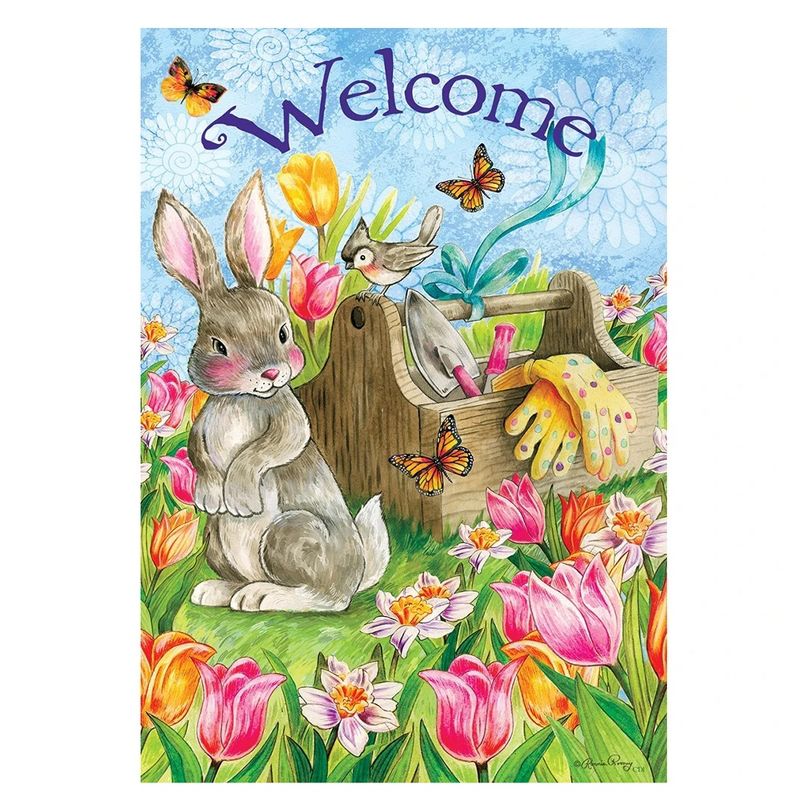 Home & Garden 17.75" Garden Bunny Flag Printed In The Usa Custom Decor  -  Flags