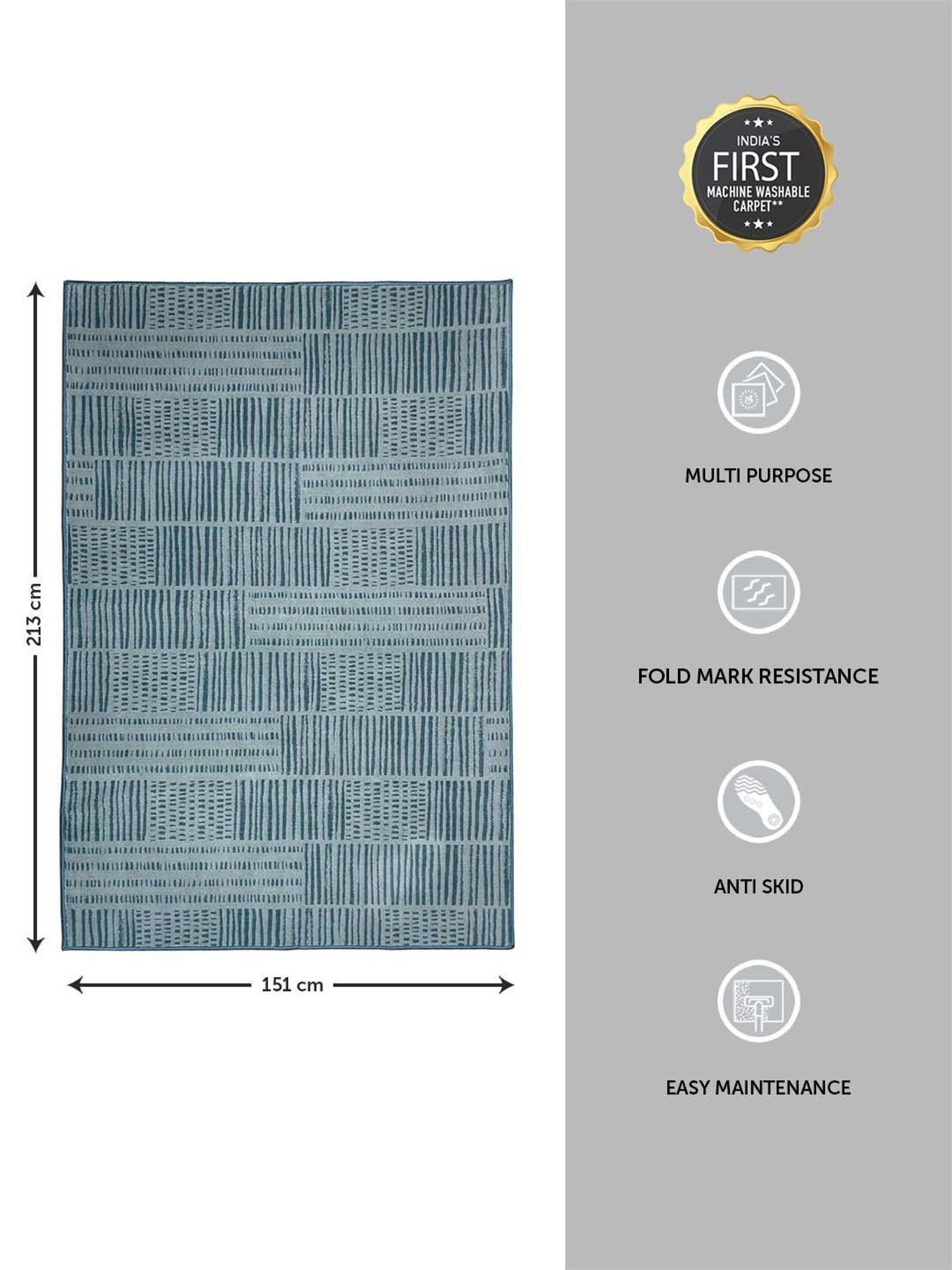 Welspun Blissful Grey Polyester 400 GSM Anti Skid Carpet