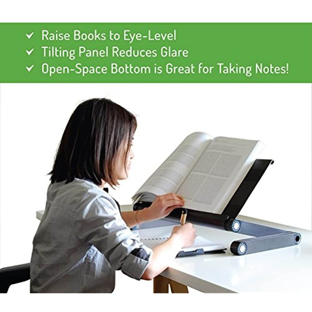 Adjustable Height and Angle Ergonomic Book Holder reading textbook stand for big heavy books studying in bed couch sitting standing at a desk tablet document laptop durable lightweight aluminum,Silver