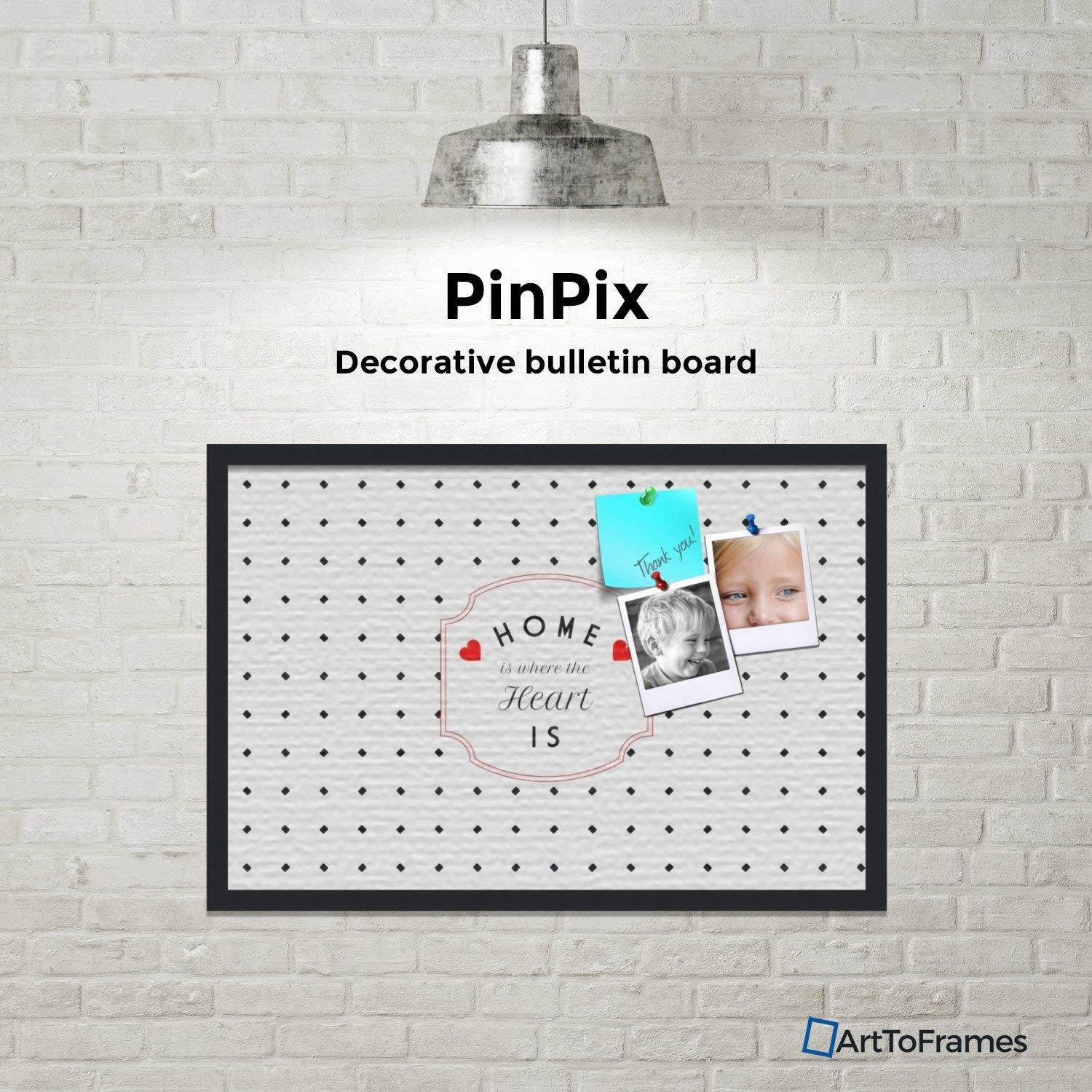 PinPix custom printed pin cork bulletin board made from canvas, Home Is Where The Heart Is 30x20 Inches (Completed Size) and framed in Satin Black (PinPix-Group-55)
