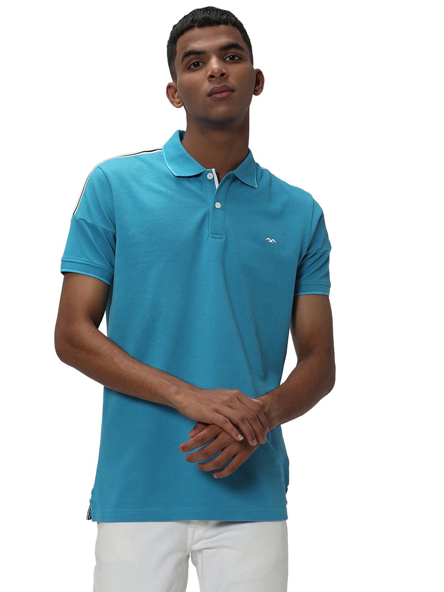 Mufti Light Blue Slim Fit Cotton Polo T-Shirt