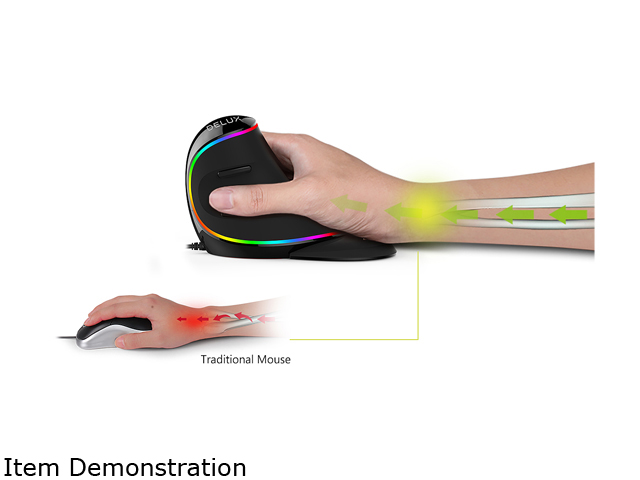 DELUX Wired Ergonomic Mouse, RGB Vertical Optical Mouse with 6 Programmable Buttons, 4000 DPI and Removable Palm Rest, Ergonomic Gaming Mouse Reduces Hand and Wrist Pain (M618PLUS RGB-Black)