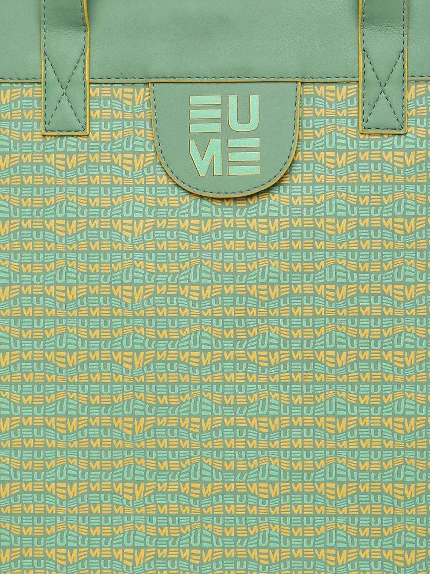 Eume Dragonfly Basil Green Leather Printed Tote Handbag with Pouch