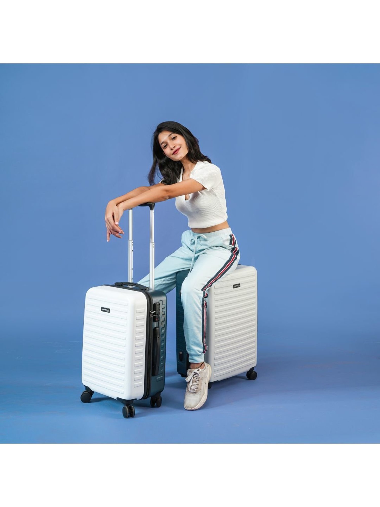 Assembly Blue & White Textured Trolley Bag Pack of 2 - 20 inch & 24 inch