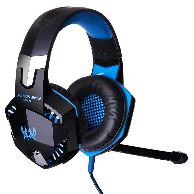 EACH G2000 Over-ear Stereo Bass Gaming Headset with Mic & LED Light for Computer, Cable Length: 2.2m(Blue)