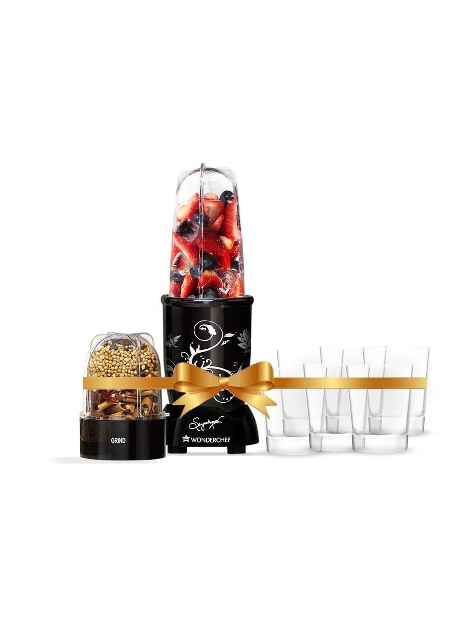 Wonderchef Nutri-Blend 400W Mixer Grinder with 2 Jars & 6 Crystal Glass (Black)