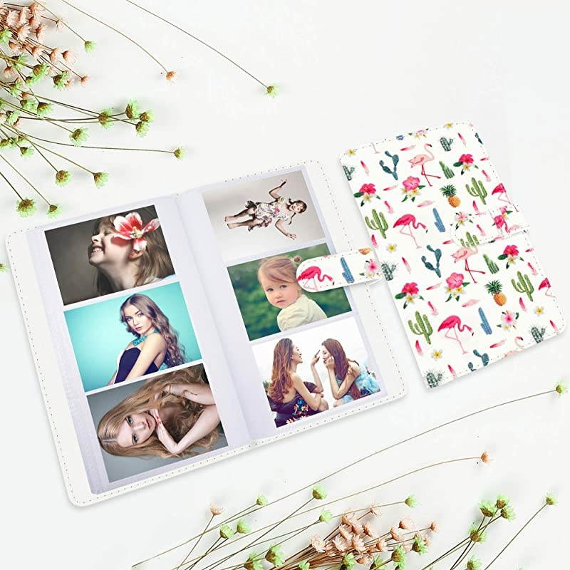 Mini Photo Album Compatible with Fujifilm Instax Mini 7s 8 8+ 9 25 26 50s 70 90 Film Polaroid PIC300 Z2300 Film White Flamingo Pattern
