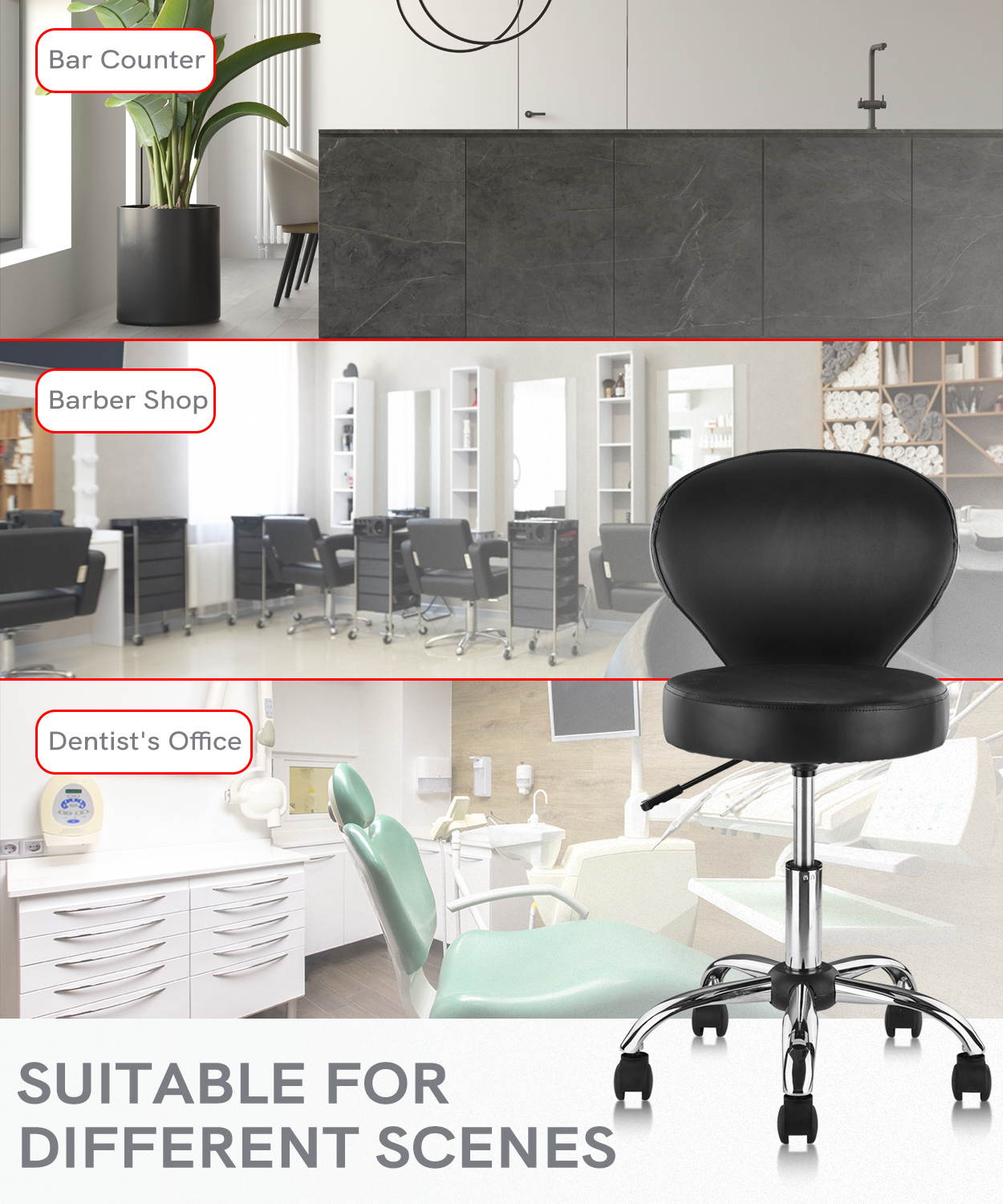 KLASIKA Rolling Swivel Salon Stool Chair with Back Support Adjustable Hydraulic for Office Massage Facial Spa Medical Drafting Tattoo Beauty Barber 2 Pack