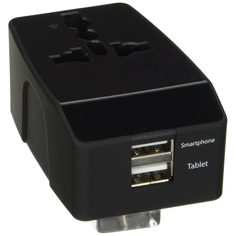 US Adapter Power Plug  EU European to USA American Socket Travel Outlet Grounded Universal Input Dual USB 4 in 1 Black Model GP45