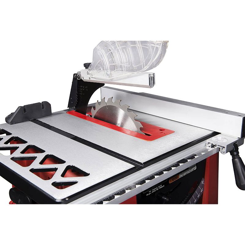General International TS4001 Steel 10 Inch Woodworking Table Power Saw Tool with Work Stand, Safety Switch, Miter Gauge, and Blade Guard, Red