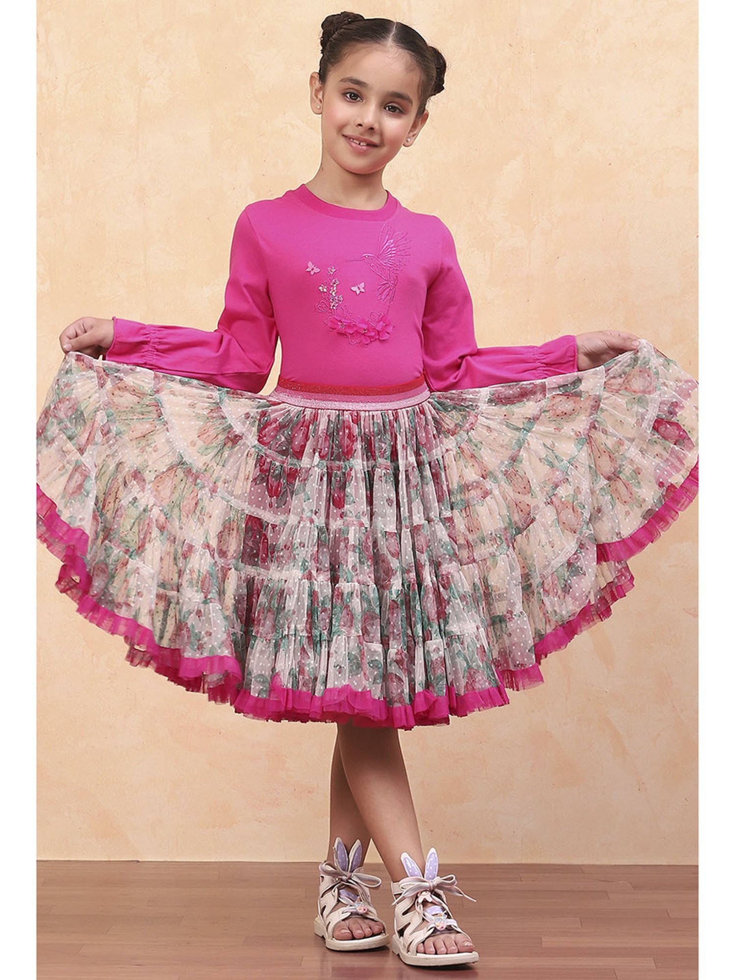 Biba Girls Pink Cotton Embroidered Casual Top and Tees