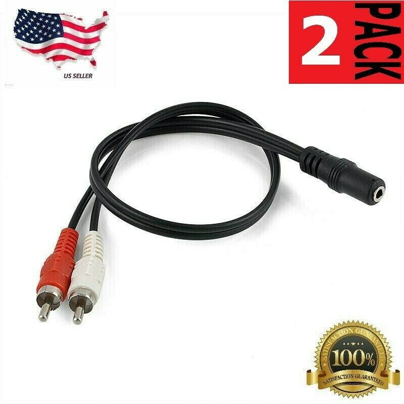 2x 2-RCA Male Plug to 3.5mm Female Aux Audio Headphone Jack Converter Adapter