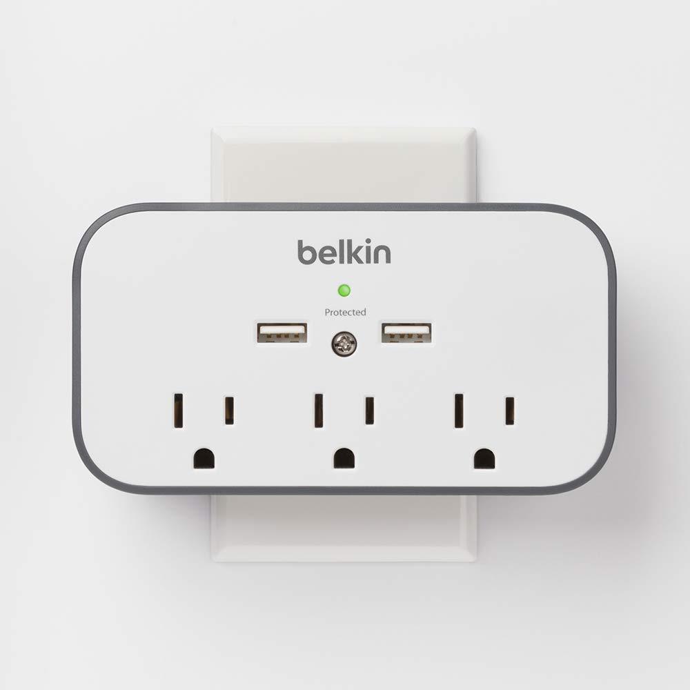 Belkin BSV300ttCW 3-Outlet Wall Mount Cradle Surge Protector with Dual USB Charging Ports (2.4 Amp Total)