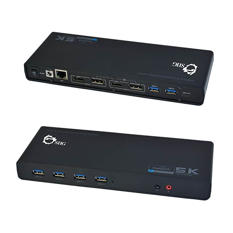 USB Type C 4K Dual Monitor Docking Station - Dual 4K@60HZ or Single 5K@60Hz Video Laptop Dock - Thunderbolt 3 Compatible (2 HDMI, 2 DisplayPort Outputs, Gigabit Ethernet, 6 USB 3.0 Ports)