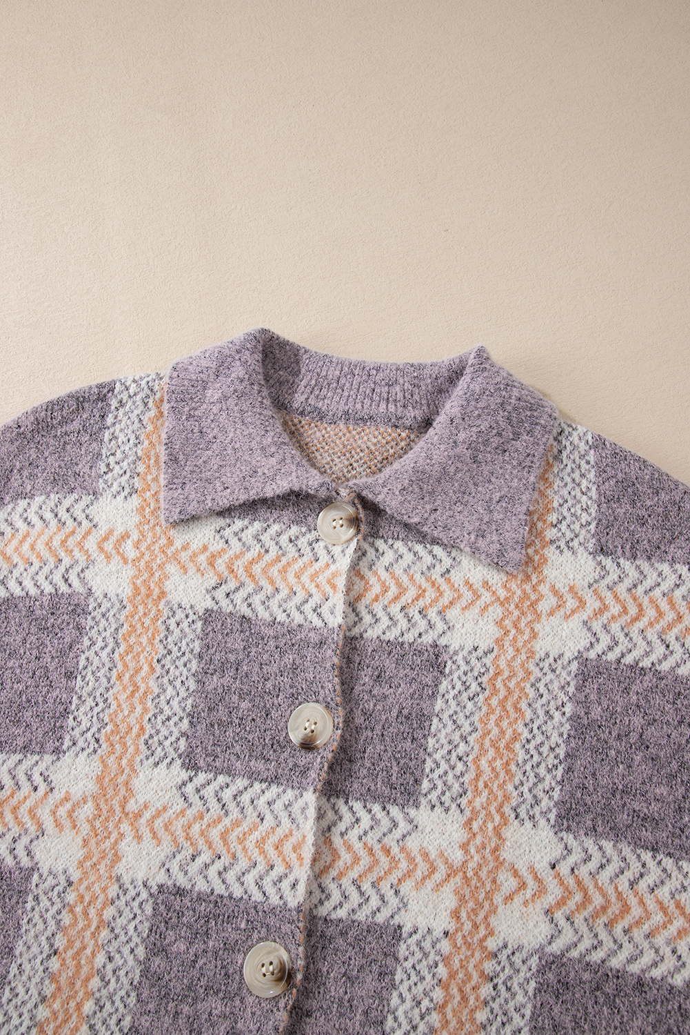 Light Blue Plaid Collared Button Up Fuzzy Cardigan