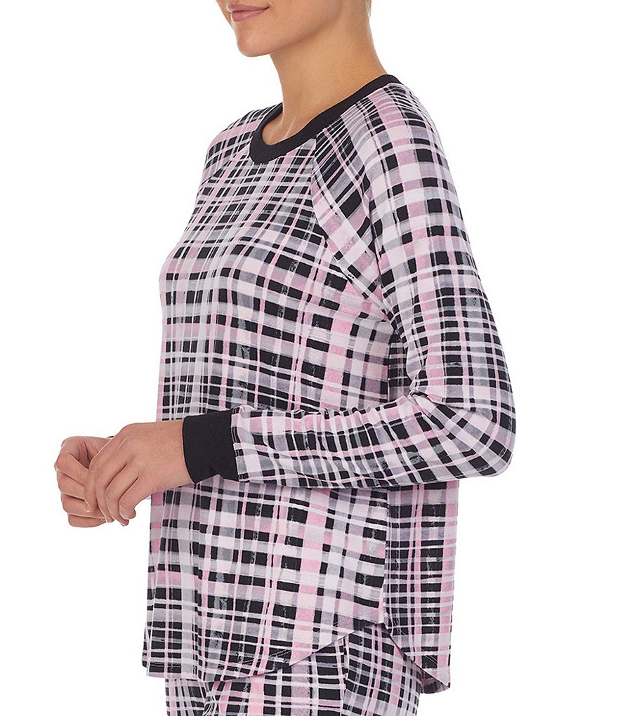 Kensie Jersey Plaid Print Knit Crew Neck Long Sleeve Sleep Top