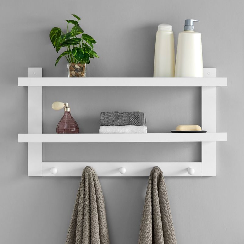 29" x 16" 2 Tier Coat Rack and Wall Shelf White - Danya B.