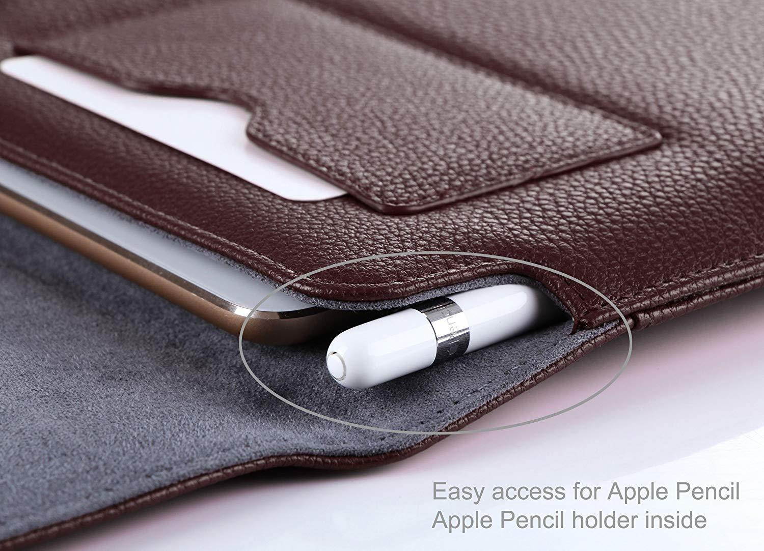 ProCase iPad Pro Case Sleeve, Cushion Protective Sleeve Bag Cover Case for Apple iPad Pro 12.9 Inch, Compatible with Apple Smart Keyboard, Documnet Pocket and Apple Pencil Holder (Brown)