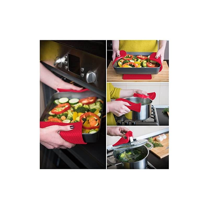 Red Silicone Trivet Mats | Hot Pot Holders | Drying Mat. Our potholders Kitchen Tool is Heat Resistant to 440&deg;F, Non-slip,durable, flexible easy to wash and dry and Contains 4 pcs.