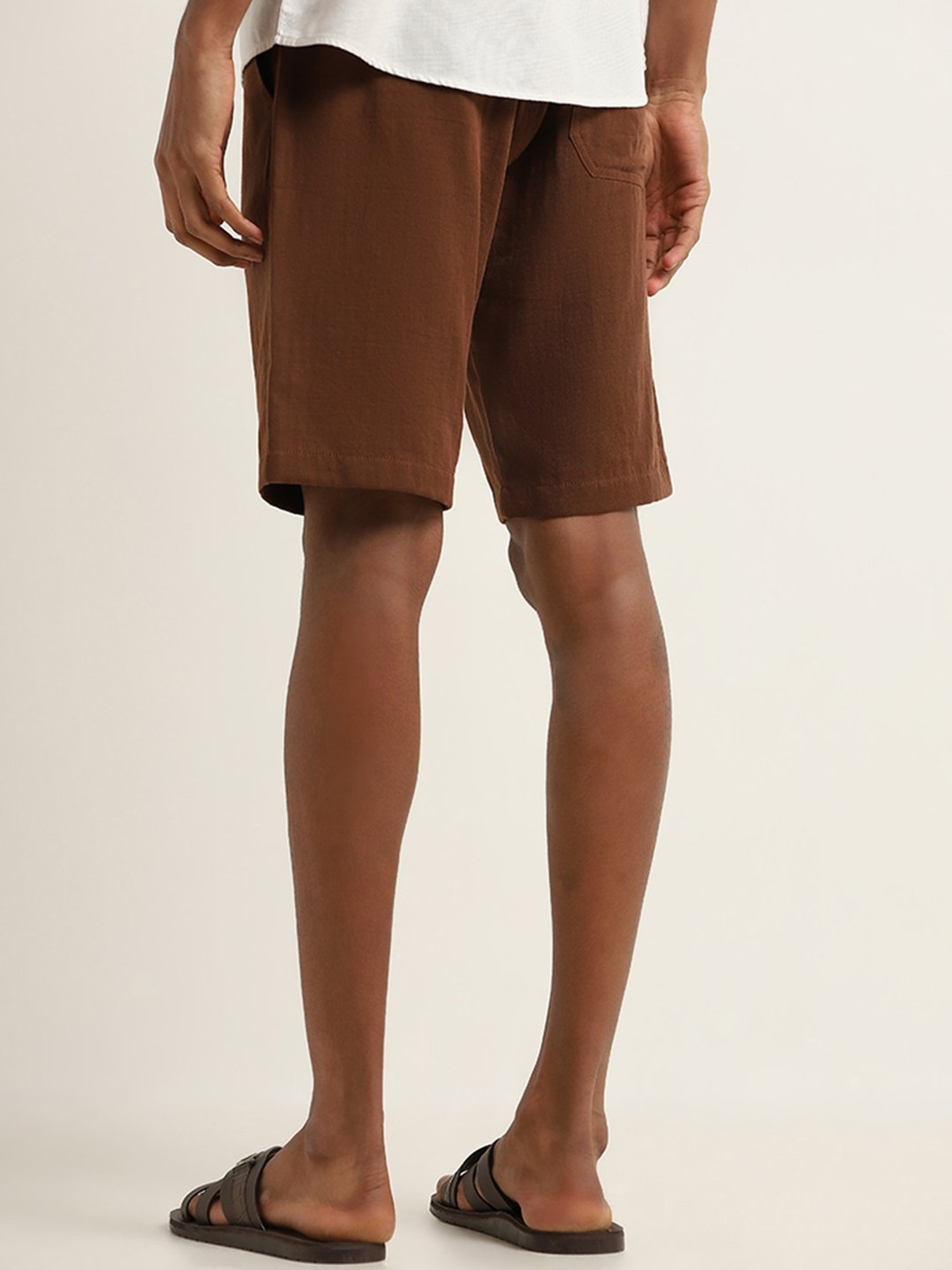 ETA by Westside Brown Solid Mid Rise Slim Fit Shorts