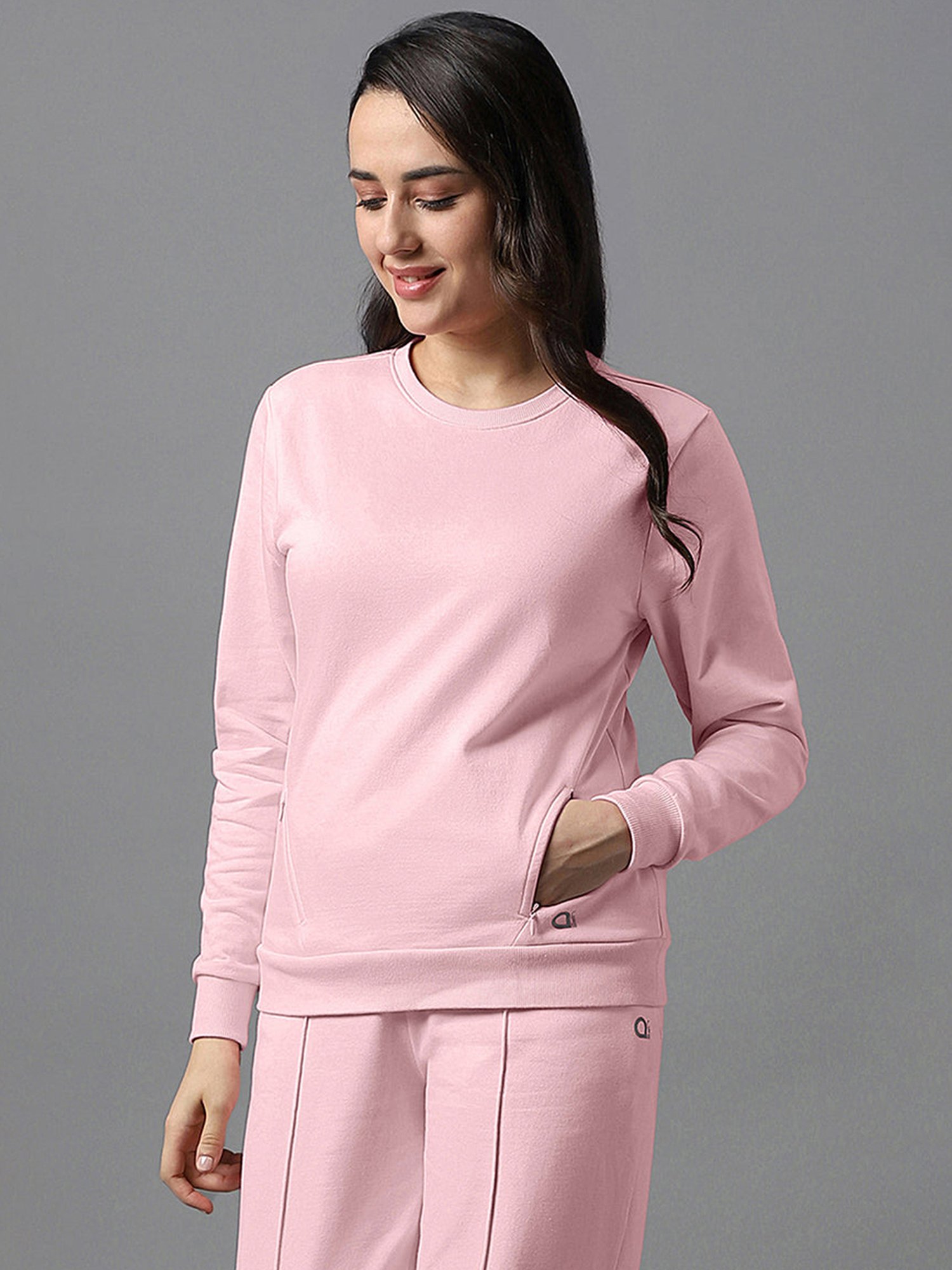 Amante Rose Pink Cotton Sports Sweatshirt